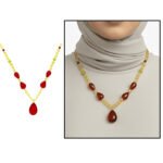 Natural Damla Amber Teardrop Necklace – Yellow & Red