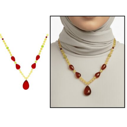 Natural Damla Amber Teardrop Necklace – Yellow & Red