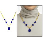 Natural Damla Amber Teardrop Necklace – Yellow & Navy