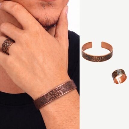 Men's Copper Ring & Bracelet Set – Sunburst Motif