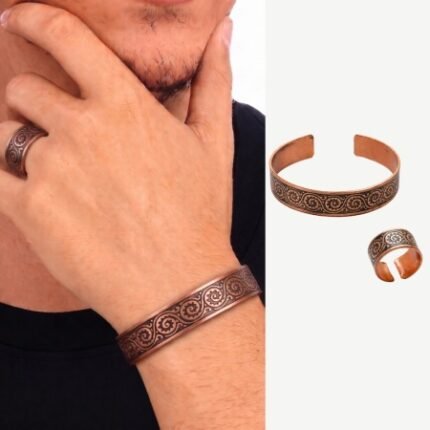 Men's Copper Ring & Bracelet Set – Knot Pattern