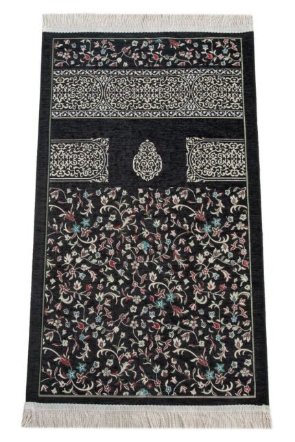 Floral Chenille Prayer Rug – Black