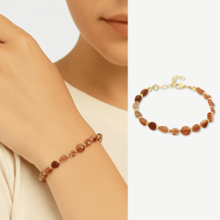 Natural Red & White Agate Bracelet – Gold-Tone Chain