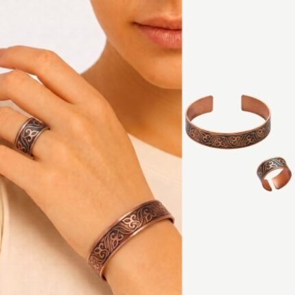 Women's Copper Ring & Bracelet Set – Ivy Scroll