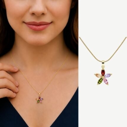 Gold-Tone Wildflower Necklace – Multicolour Zircon