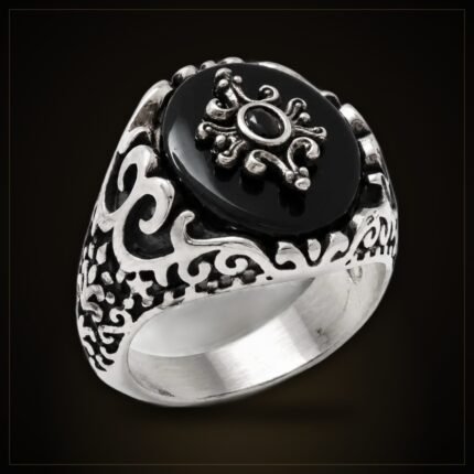 Anatolian Seljuk Motif Onyx Ring – Stainless Steel