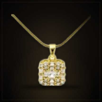 Gold-Tone Square Zircon Necklace – Snake Chain