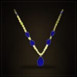 Natural Damla Amber Teardrop Necklace – Yellow & Navy