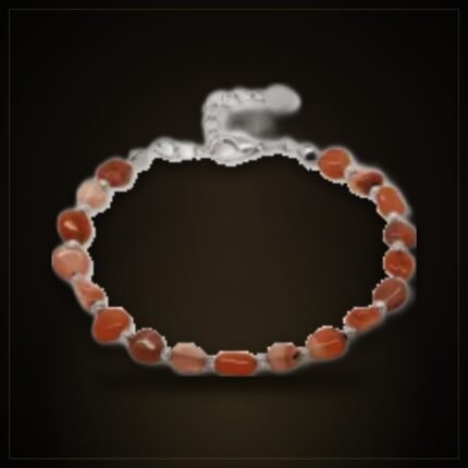 Natural Red & White Agate Bracelet – Silver-Tone Chain