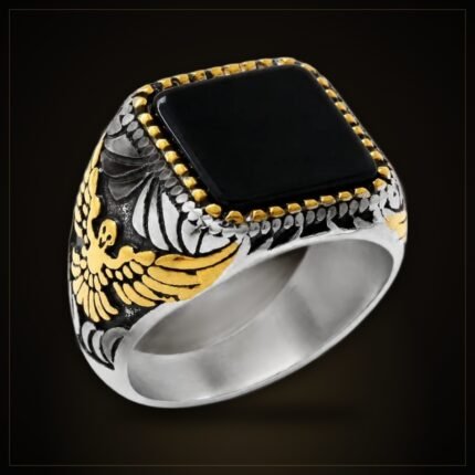 Seljuk Eagle Onyx Ring – Stainless Steel