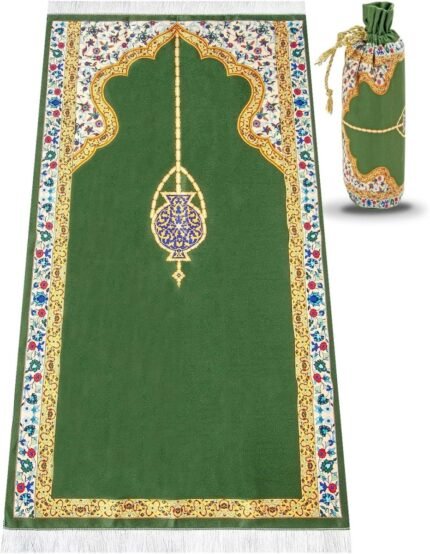 Silky Travel Prayer Rug – Green, with Bag