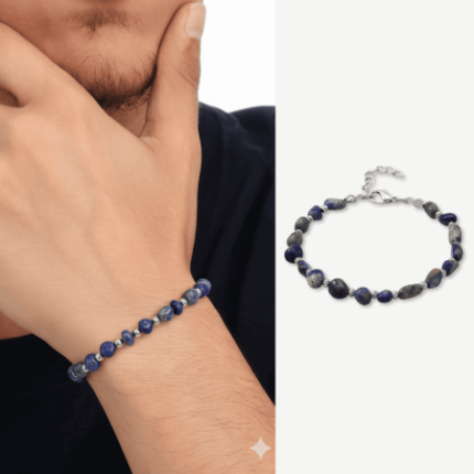 Natural Lapis Lazuli Bracelet – Silver-Tone Chain