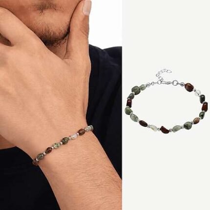 Natural Bloodstone Bracelet – Silver-Tone Chain
