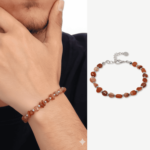 Natural Red & White Agate Bracelet – Silver-Tone Chain
