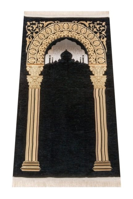 Mughal Dome Chenille Prayer Rug – Black